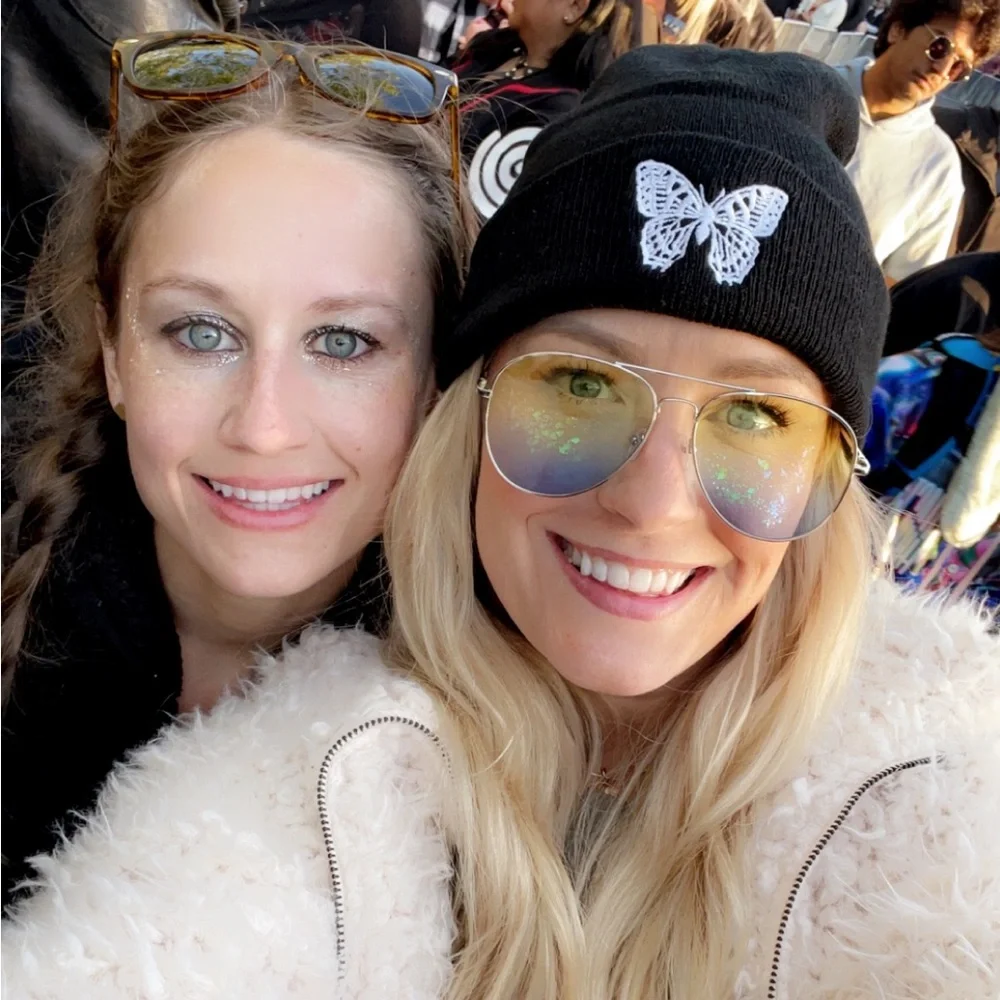 Black Knit Beanie with White Butterfly Embroidery